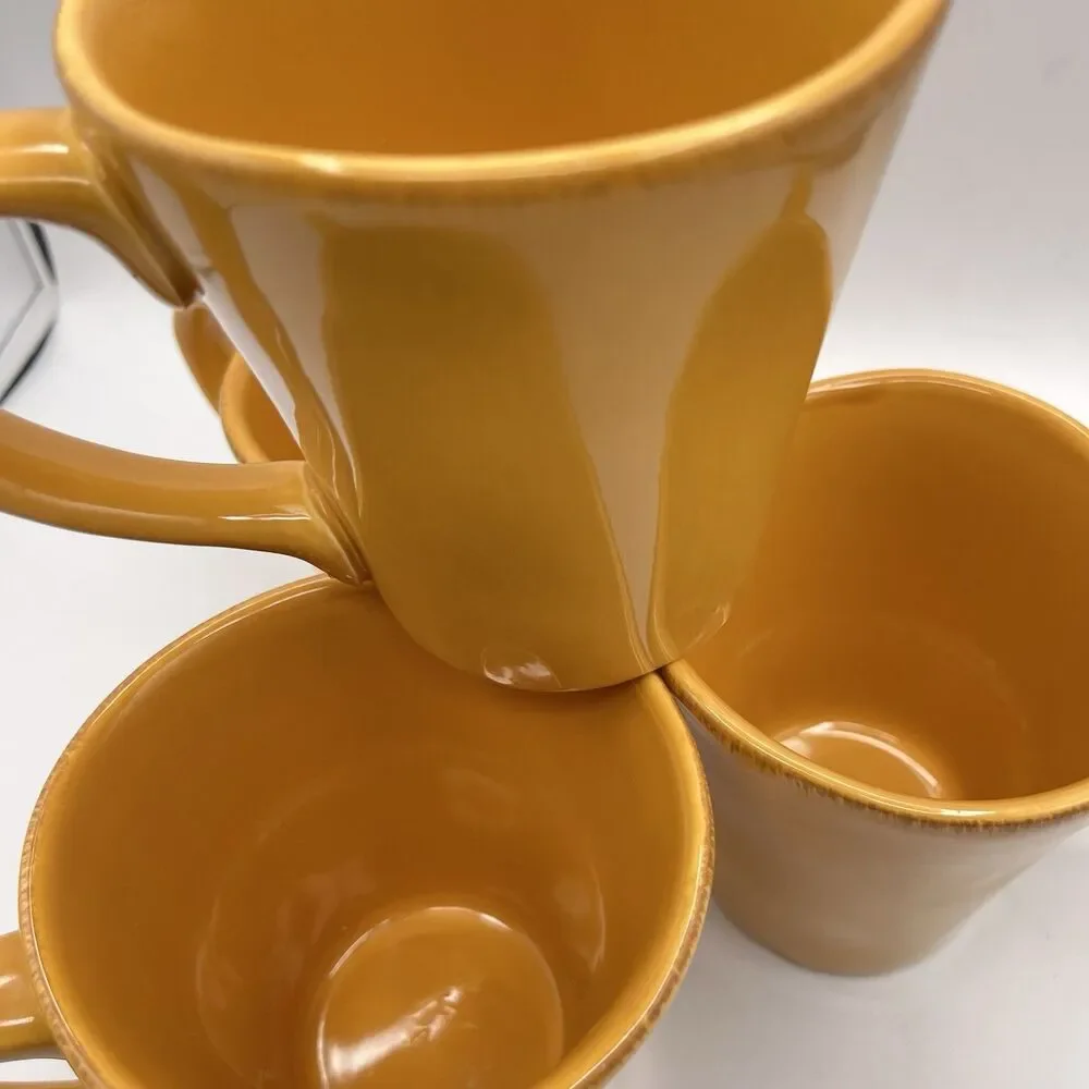 PIER 1 Earthware Elemental Coffee Mugs | Honey Color | 12 oz | Set of 4